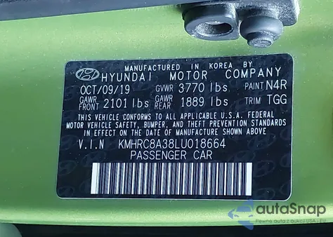 2020 Hyundai Venue Sel z USA, uszkodzony, nr VIN KMHRC8A38LU018664